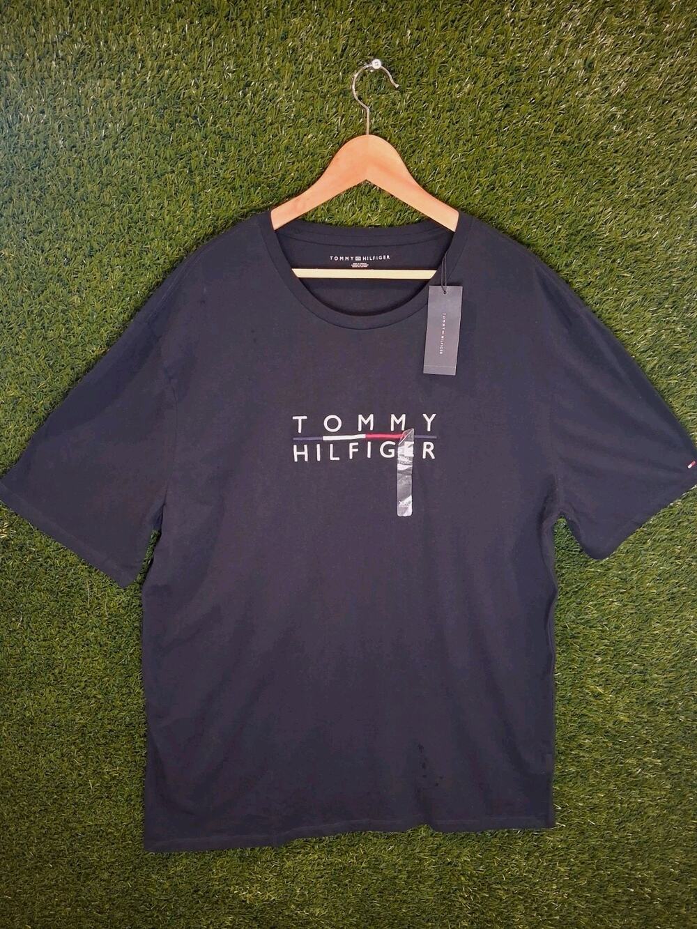 Tommy Hilfiger Men's T-Shirt Navy Blue Embroidered Logo Crew Neck Size XXL
